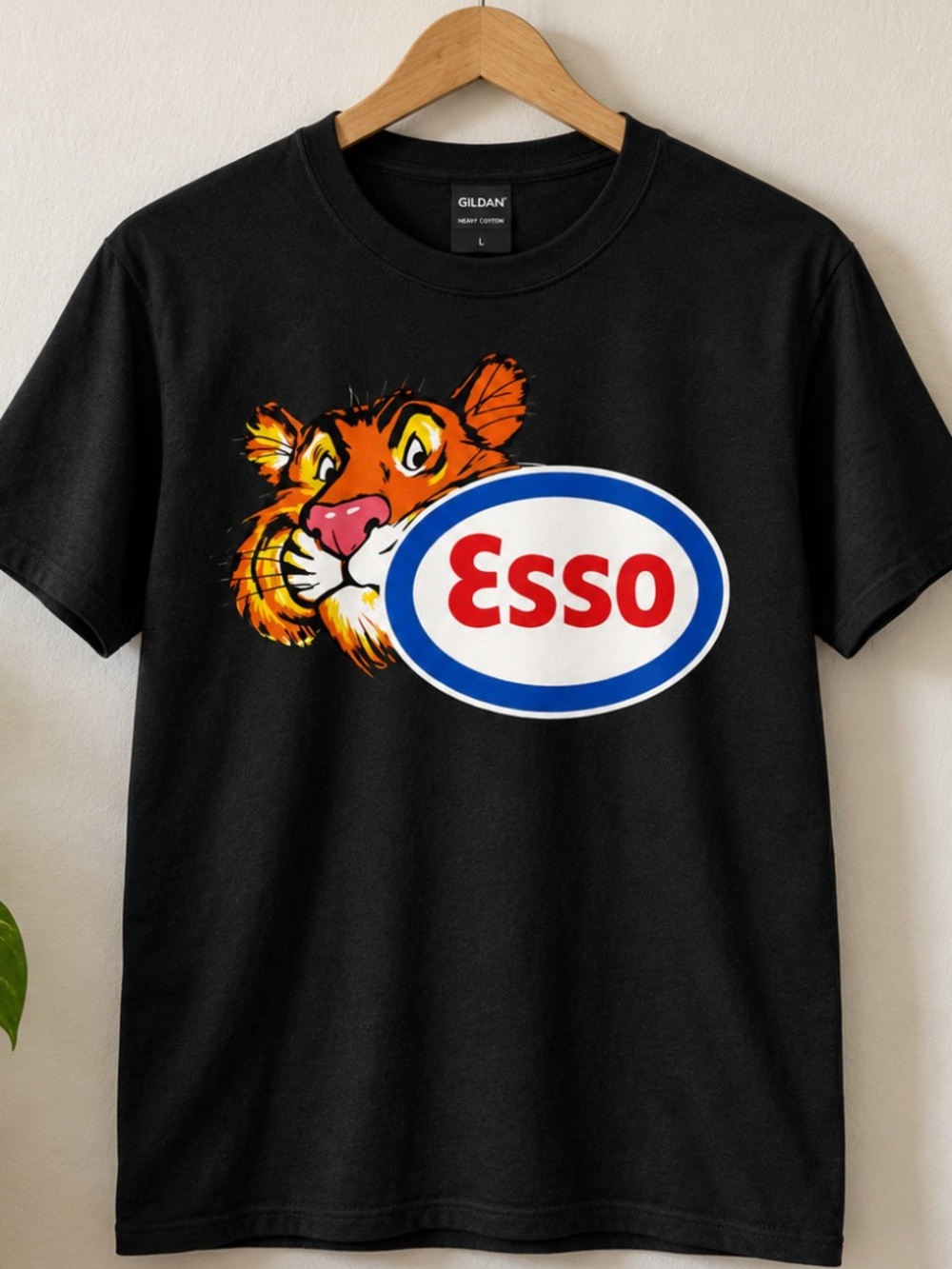 Gildan Black Tee with Colorful Tiger and Esso Logo